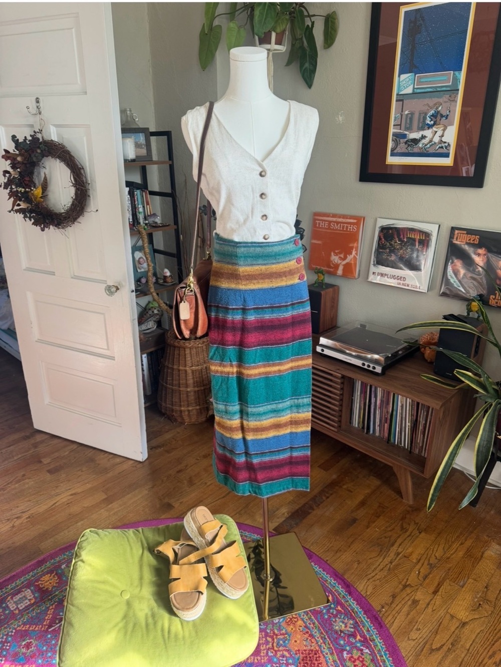 Multicolor Striped Midi Knit Skirt
